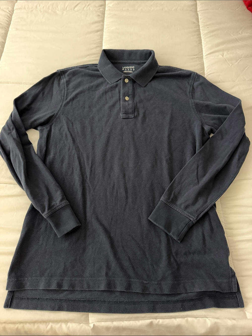 Lands' End Men's Long Sleeve Polo - Navy Blue